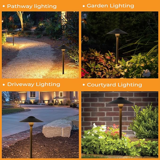 Gardencoin Low Voltage Pathway Lights (8.5'' Shade, 21.5'' Tall),12V Outdoor LED Landscape Path Lights Wired, Aluminum Pathway Lighting with 3W 2700K Replaceable Bulb for Walkway Garden Yard, 12 Pack