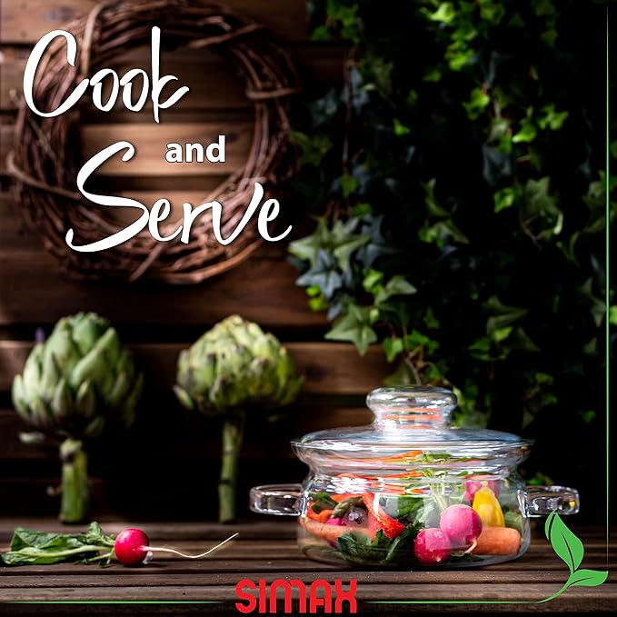 Simax Simmer Pot for Stove Potpourri, 32 Ounce Glass Pots for Cooking on Stove, Clear Pots for Cooking, Glass Cookware, Easy Grip Handles, Oven, Microwave, Stove and Dishwasher Safe Borosilicate Glass