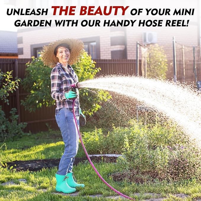 50FT Retractable Garden Hose Reel, Lightweight & Portable Hose Reel with 6 Patterns Spray Nozzle, Suitable for US Standard Hose Connection