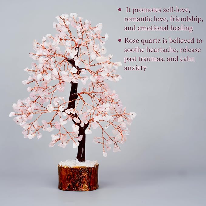 ZENFULSTONE Rose Quartz Crystal Tree of Life for Love & Healing Décor for Home and Office | Handmade Bonsai for Emotional Support & Harmony as Symbol of Piece for Loved Ones