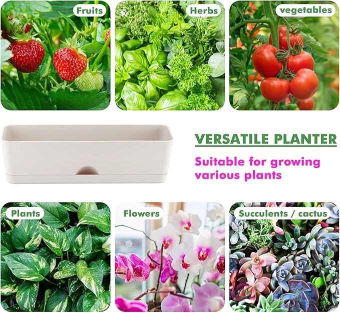 2-Pack Flower Pots Large Window Boxes Planters 16 Inch Rectangle Plant Pot Rectangular Planters for Outdoor Indoor Plants Plastic Windowsill Planter for Herbs Flowers Long Window Sill Planters