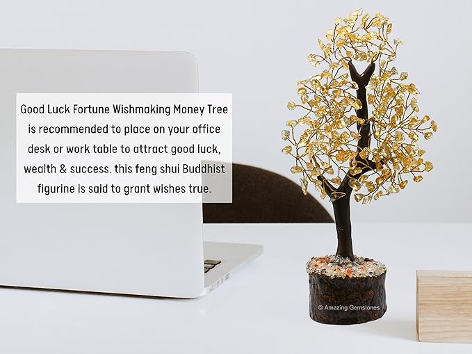 Citrine Crystal Tree Fung Shui Crystal Money Tree, Dubai Citrine Stone Piedra Citrina Healing Energy (Gift-Box Added)