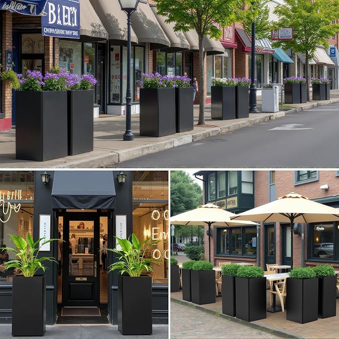 26" Tall Planters, Outdoor&Indoor Black Planter Pots, Durable All-Weather Use with Drainage Holes, Large Planters Modern Décor for Porch, Patio, Backyard