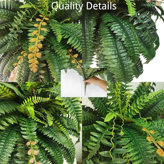Giant Artificial Boston Ferns for Outdoors Large,Uv Resistant Lifelike Artificial Plants Large,Faux Fern Silk Ferns That Look Real,Fake Fern for Outside Lifelike 128 Branches