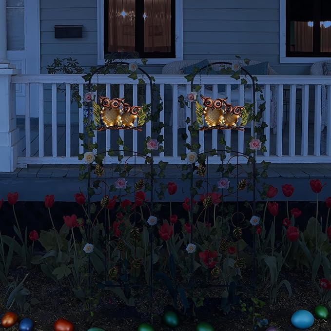 Solar-Powered Trellis for Climbing Plants Outdoor Made of Metal,Voumsil Owl Garden Trellis with Lights for Garden Decor,Court Yard,Balcony