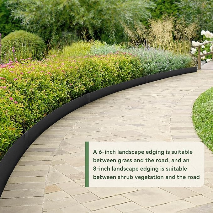 6PCS 8 inch Steel Landscape Edging Kit - 40" L x 8" H Each (20ft Total) Galvanized Steel Edge for Lawn Yard- No-Dig Hammer-in Heavy Duty Metal Edging Border with 6 Clips