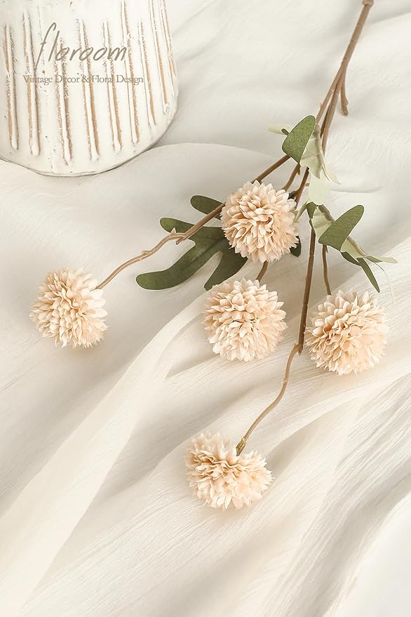 Floroom 9pcs Beige Ivory Mix Faux Silk Mums Artificial Flowers, Bulk Fake Small Mini Chrysanthemums with Stems for DIY Wedding Centerpieces Floral Arrangements Vase Fillers Home Decorations