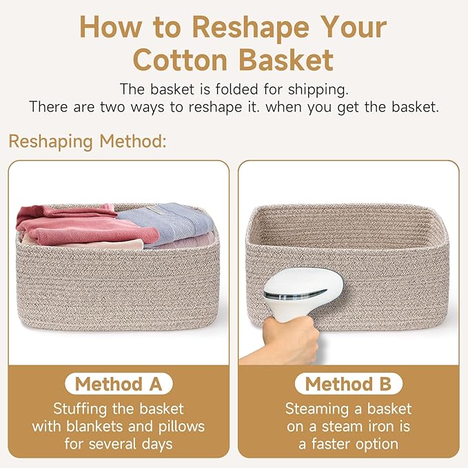 3-Pack Storage Baskets for Organizing | Woven Shelf Toy Basket | Rope Baskets for Gifts Empty | Closet Organizer Bins with Handles | Cube Decorative Box | 13.7×7.1×6.7” | Klein Blue