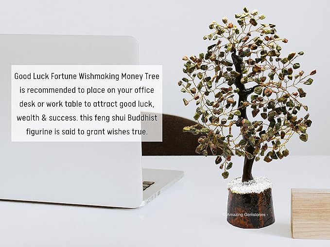 Unakite Natural Healing Premium Crystal Bonsai Feng Shui Fortune Money Tree of Life for Home Office Decor (Gift Box Ready,10-12 Inch)