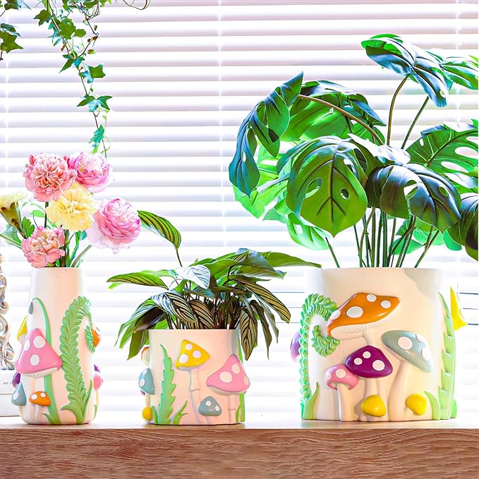 GUGUGO Mushrooms Vase for Flower, 8 Inch Tall Rainbow Funky Mushroom Decor, Unique Vases for Flowers, Cute Room Decor Aesthetic (B)