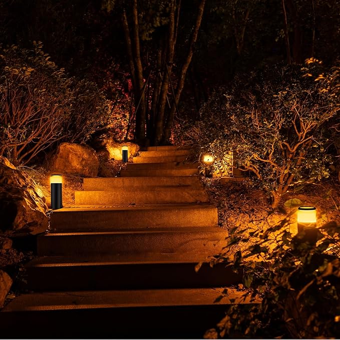 5CCT Low Voltage Bollard Pathway Lights, 4.5W 320LM 12-24V AC/DC Aluminum Waterproof Outdoor Landscape Cylinder Path Light, Glass head 4FT Corded with IP65 Wire Nuts, 4Pack 1800/2200/2700/4000/5000K