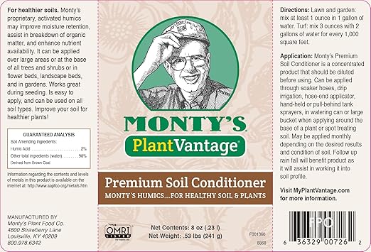 Monty’s Premium Liquid Soil Conditioner with Humic Acid, Organic Amendment for All Soil Types, Increases Moisture Retention & Nutrient Uptake, Enhances Health & Microbial Activity 8 oz