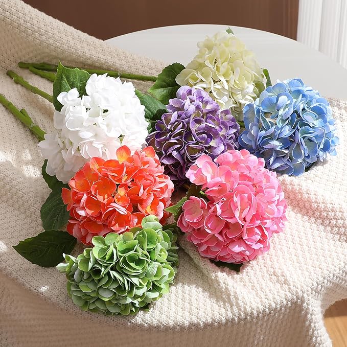 3Pcs Hydrangea Artificial Flowers, 22.44" Real Touch Latex Faux Hydrangea with Long Stems & Leaves for Home Office Decor or Wedding, Party, Centerpieces, Floral Arrangements (White)