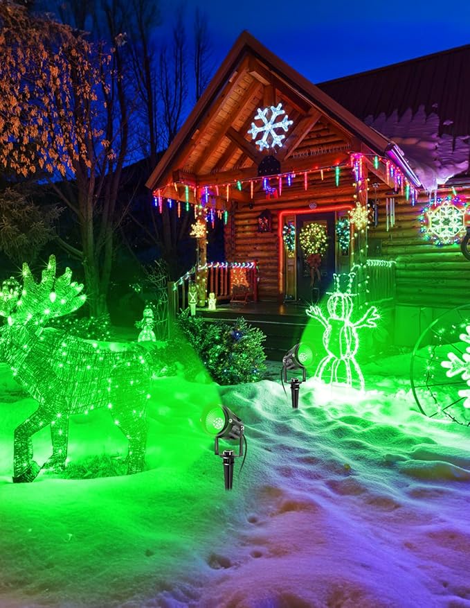 Christmas Green Landscape Lights Outdoor, 14 LED Landscape Lighting with US Plug, IP65 Waterproof Spotlights for Tree Yard Garden Pathway St. Patrick's Day Halloween Decor 4 Pack