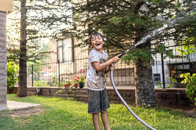 TITAN Garden Hose | Flexible, Lightweight, Kink-Free & Durable Hybrid Water Hose with Heavy Duty Brass Connectors & High-Pressure Jet Nozzle (50FT x 5/8”)