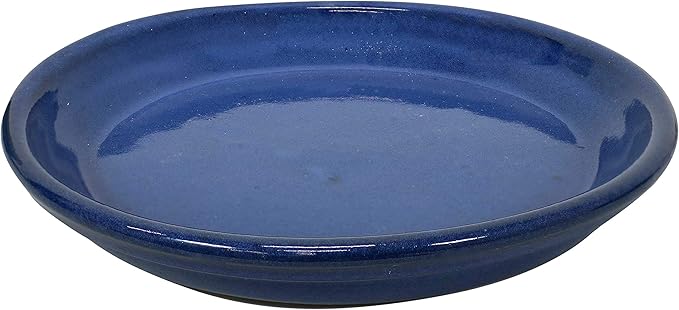 Sunnydaze 9-Inch Ceramic Plant Saucers - Plant Drip Trays for Outdoor Planter Flowerpot Drainage - Set of 4 - Imperial Blue