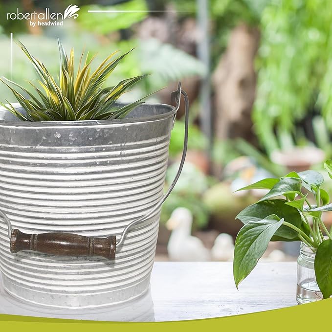 Headwind Vintage Collection Ribbed Planters β White Wash Flower Pots 10 Inch Indoor Plant Pots Bucket for Peace Lily, Pothos, & Lavender, Petunias, Basil Plant for Outdoor by Robert Allen