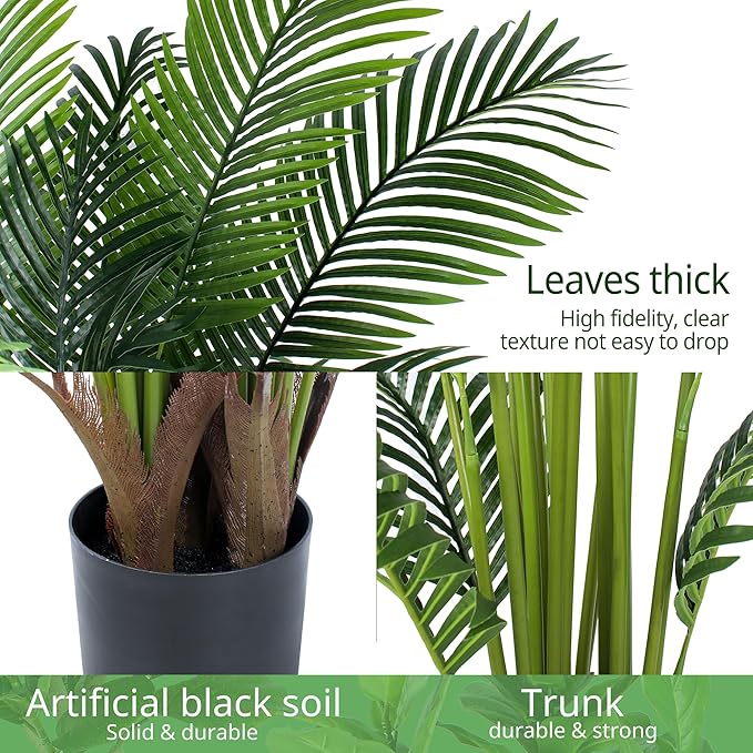 6 Ft Artificial Tropical Palm Tree With 24 Removable Leaves - Large Faux Plant for Indoors and Outdoors, Silk Housewarming Gift, K185