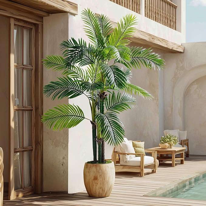6.2FT Artificial Phoenix Palm Tree Artificial Plants Indoor Outdoor Large Faux Coconut Silk Palm Tree Tropical Fake Tree Faux Sago Palm Plant for Modern Farmhouse Yard Outside Patio Poolside