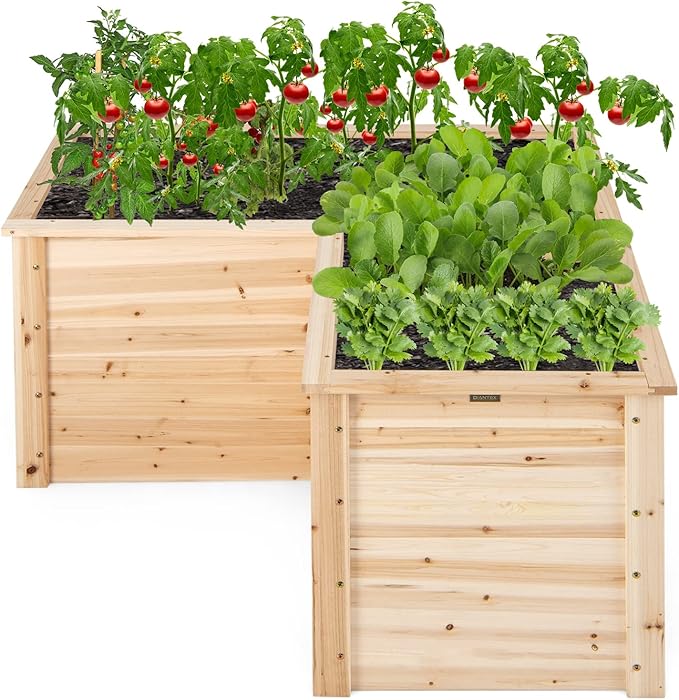 Giantex Wood Raised Garden Bed, 47.5"x47.5"x24.5" Elevated Planter Box w/Open-Ended Base for Deep-Rooted Plant Vegetable Fruit Flower, Outdoor Solid Wood Planter for Patio Backyard