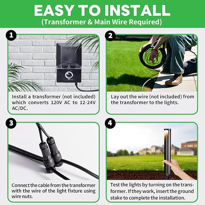 Landscape Path Lights Wired, LED 12V Low Voltage Pathway Lights, Outdoor Waterproof, 5W 200LM, Black Aluminum for Driveway Yard 10 Pack