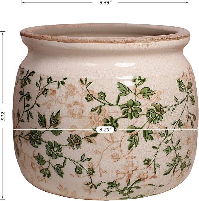 Vintage Ceramic 6.29in Plant Pots, Decorative Vase for Indoor Garden, Room & Home Decor, Sage Beige