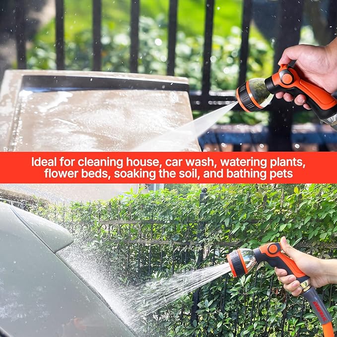 YAMATIC Garden Hose Nozzle, 10 Adjustable Spray Nozzle, Heavy Duty Water Hose Nozzle with THUMB CONTROL ON OFF VALVE for Watering Plants,Lawn Washing Cars,Cleaning,Showering Pets & Outdoor Fun, 2PCS