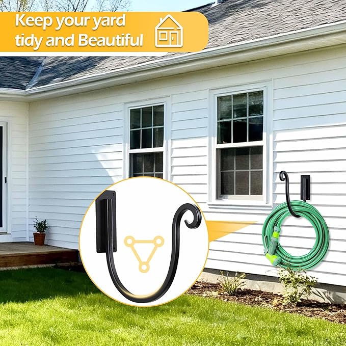 Hose Holder Wall Mount (Metal/8-Inch) Heavy-Duty Garden Hose Hanger Outdoor, Hand-Forged Hose Rack Mount