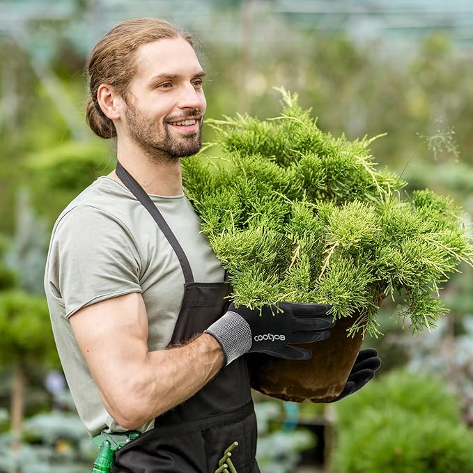 COOLJOB Gardening Gloves for Men, 2 Pairs Breathable Rubber Coated Garden Gloves for Weeding Landscaping, Outside Work Gloves for Lawn Yard, Men’s Xlarge Size, Black & Green (2 Pack XL)