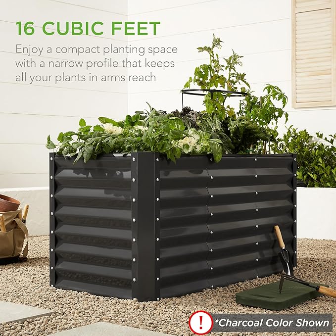 Best Choice Products 4x2x2ft Outdoor Metal Raised Garden Bed, Deep Root Planter Box for Vegetables, Flowers, Herbs w/ 119 Gallon Capacity - White