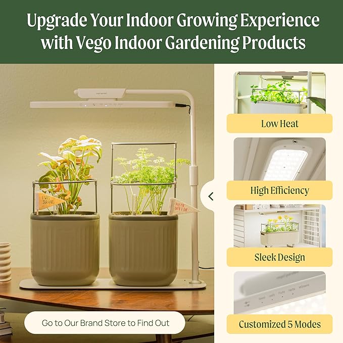 Vego garden Mini Planter Indoor Pots with Trellis Self-Watering Herb Countertop Planter for Climbing Vegetables Flowers Mint Plants Cage- Fog Gray