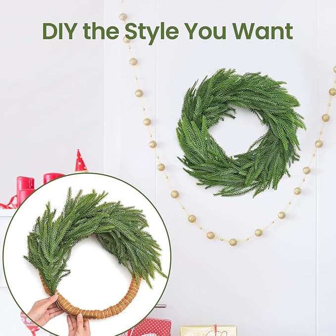 16 Pcs Norfolk Pine Stems, 19" Long Artificial Christmas Norfolk Pine Branches, Real Touch Christmas Greenery Stems for Vases, DIY Garland, Xmas Indoor Home Decorations