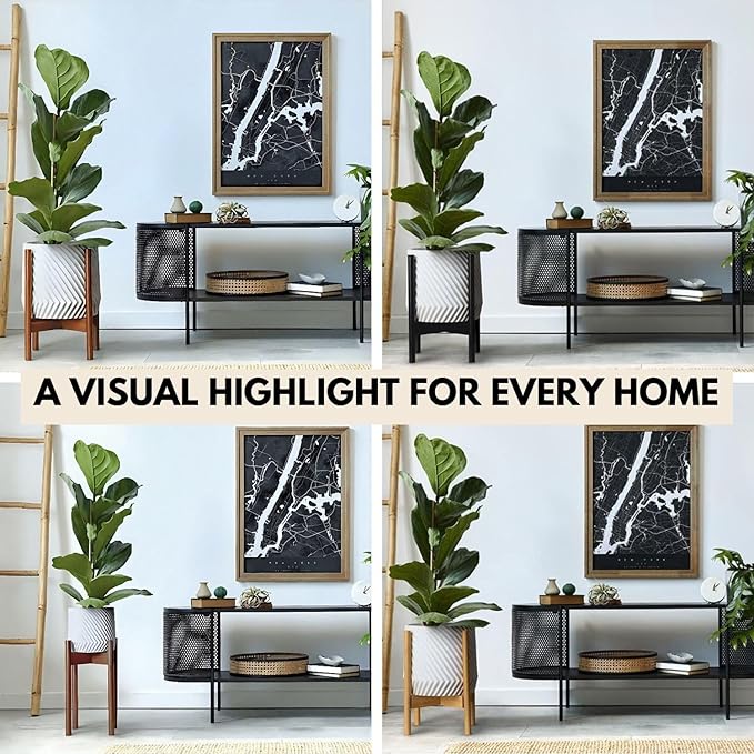 Fox & Fern Adjustable Plant Stand Indoor — 8 to 12 Inch Premium Mid Century Bamboo Plant Stand with Adjustable Width; Plug In Design; Easy to Assemble; Two Heights - For 8, 9, 10, 11 & 12 Inch Pots