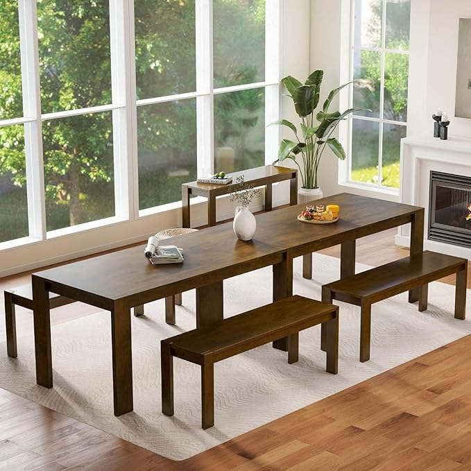 LukeAlon Solid Wood Dining Bench, 47.25" Brown Farmhouse Entryway Bench, Narrow Rustic Long Bench for Hallway Kitchen Dining Room Bedroom Living Room