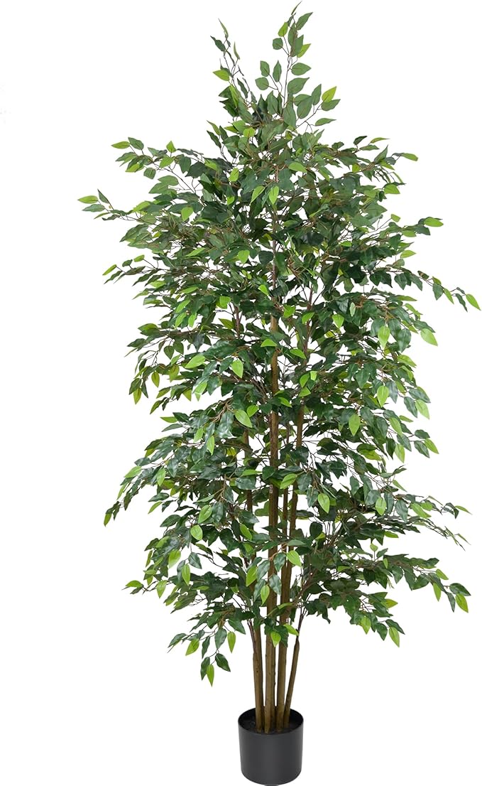 8FT Artificial Ficus Tree - Large Faux Plant Indoor Tree with Dense Leaves and Realistic Trunks,96" Tall Fake Tropical Plant Potted Artificial Floor Plant Trees for Home Living Room Porch Office Decor