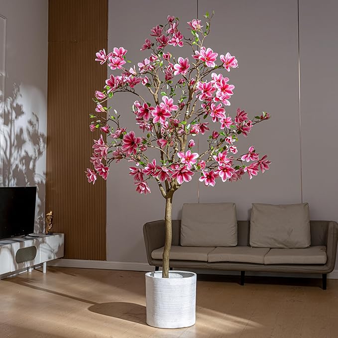 Tall Fake Magnolia Flower Tree Artificial Trees Cherry Blossom Floor plantas Indoor Outdoor Realistic for Home Living Room Office Porch Outside Patio arboles para decoracion Housewarming Gift