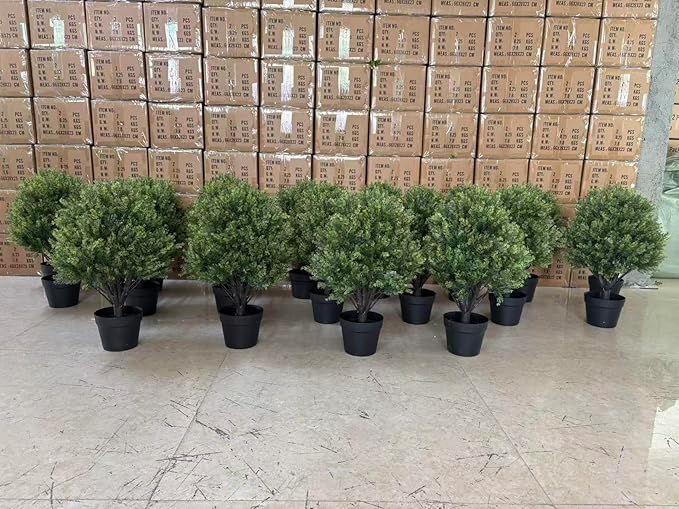2ft Artificial Cedar Topiary Ball Trees Outdoor, 24" UV Resistant Faux Potted Plants Outside, Realistic Fake Greenery Evergreen Pine Cypress Bushes Shrubs for Front Porch Planter Indoor Decor Set of 2