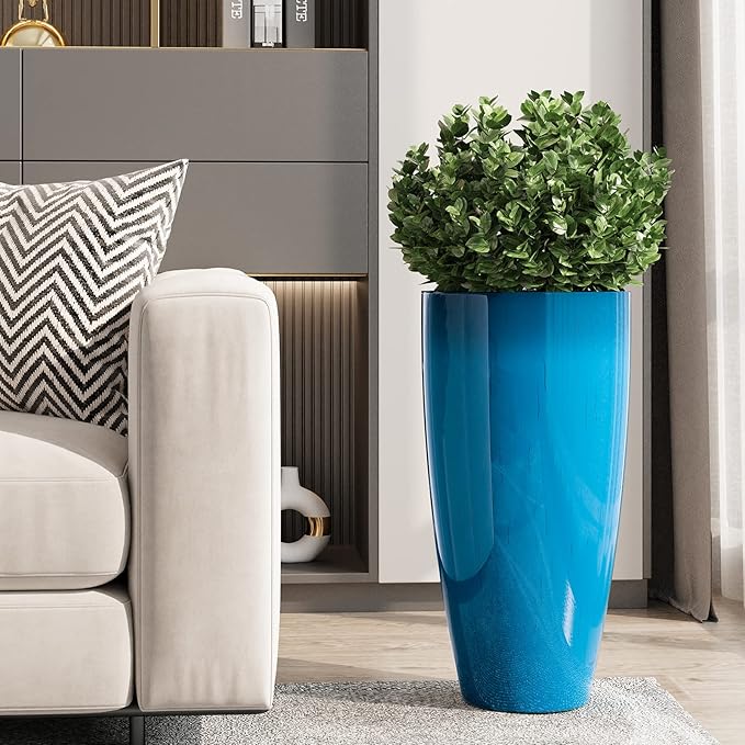QCQHDU 21 inch Tall Planters for Outdoor & Indoor Plants, Set of 2 Large Outdoor Planters with Drainage Hole for Front Porch, Patio, Garden, Home Decor, Blue