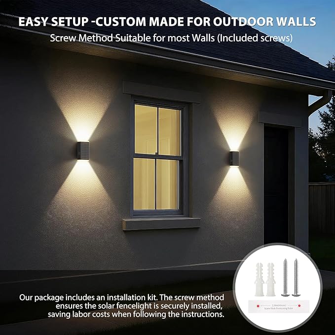 Solar Wall Light Outdoor , 3000/4000/6000K 3 Modes Dusk to Dawn Lighting Wall Sconce IP67 Waterproof Up and Down Solar Lights Outdoor Front Door Light for House, Garage, Porch, Doorway,Fence (8PACK)