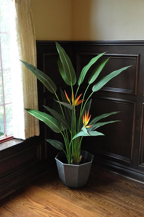 Bird of Paradise Artificial Plant 140cm (4.5 ft), Artificial Tree with Flowers for Home Decoration, Realistic Look, Faux Tall Plant for Indoor use, Tropical Faux Floor Plant, 1 Pack