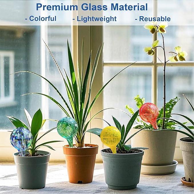 Self Watering Planter Insert Set of 4 - Small Glass Plant Watering Devices for Indoor & Outdoor Plants - Automatic Watering System for Daily Use