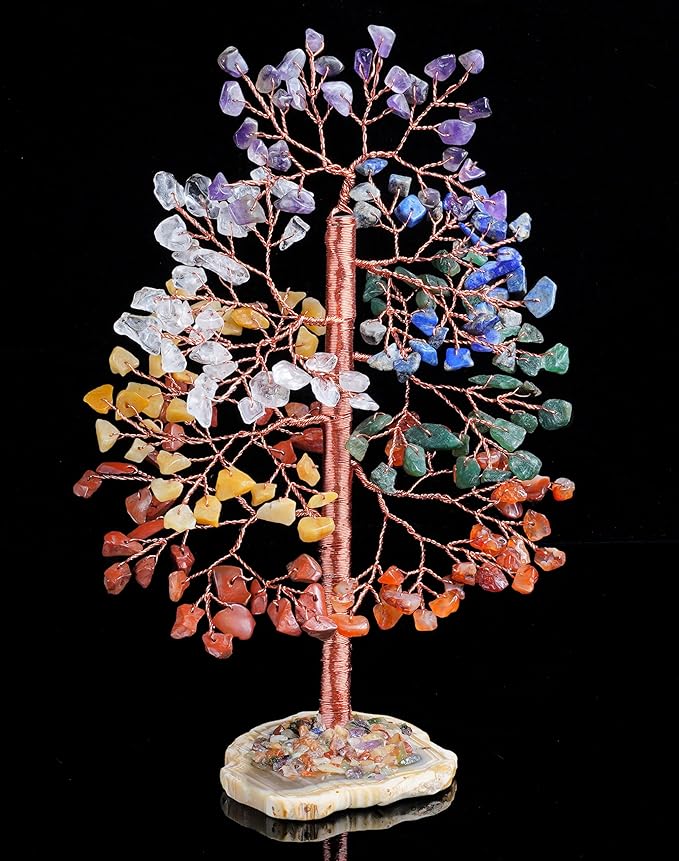 Seven Chakra Tree of Life - Crystal Tree of Life, Geode Agate Slice Base, Handmade Gemstone Tree, Crystal Decorations, Feng Shui Tree, 7 Chakra Tree, Money Tree, Spiritual Gifts, Healing Crystal Tree