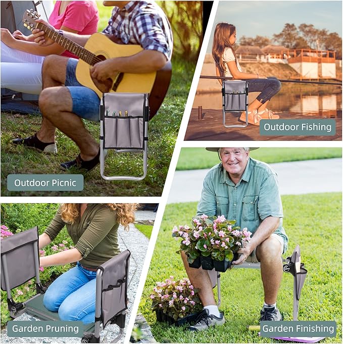 LUCKYERMORE New Generation Garden Kneeler and Seat, Foldable Gardening Stool with 2 Tool Pouches and EVA Foam Pad, Gardening Gifts for Parents Seniors, Lightweight & Heavy Duty, Green