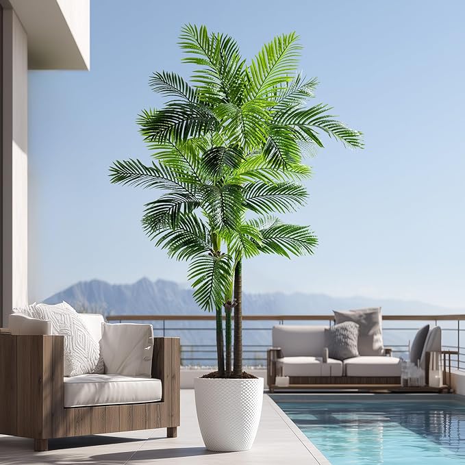 8.2FT Artificial Phoenix Palm Tree Artificial Plants Indoor Outdoor Large Faux Coconut Silk Palm Tree Tropical Fake Tree Faux Sago Palm Plant for Modern Farmhouse Yard Outside Patio Poolside
