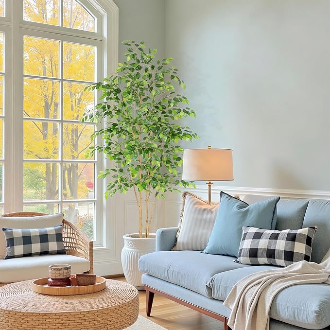Tall UV Resistant Ficus Tree Artificial,7ft(84in) Realistic Texture Potted Faux Ficus Tree, Fake Trees Indoor Outdoor for Home Office Living Room Bedroom Foyer Porch Decor.