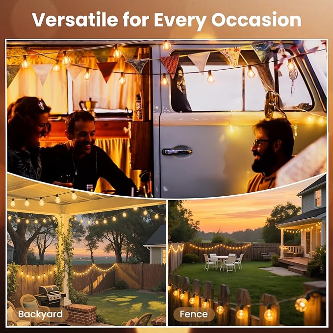 RTTY Outdoor String Lights 25ft, G40 Led Patio Lights with 13pcs Bulbs,Waterproof Shatterproof Dimmable Connectable Hanging Globe Outdoor Lights for Cafe Bistro Backyard Gazebo Balcony Party, Black