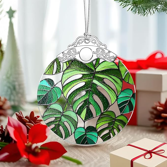 Monstera Plant Ornament – Christmas Decoration & Christmas Ornament; Stained Glass Holiday Decoration (Holiday Present, Bauble Present, Gift Idea, Gift Exchange) | Heirloom Keepsakes
