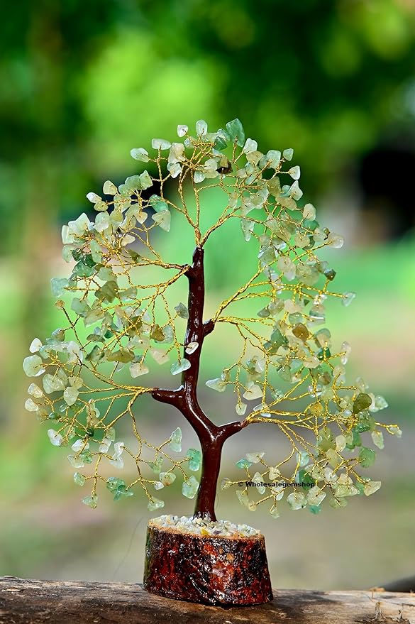Green Jade Crystal Tree with Golden Wire – Handcrafted Gemstone Bonsai for Healing, Décor & Feng Shui