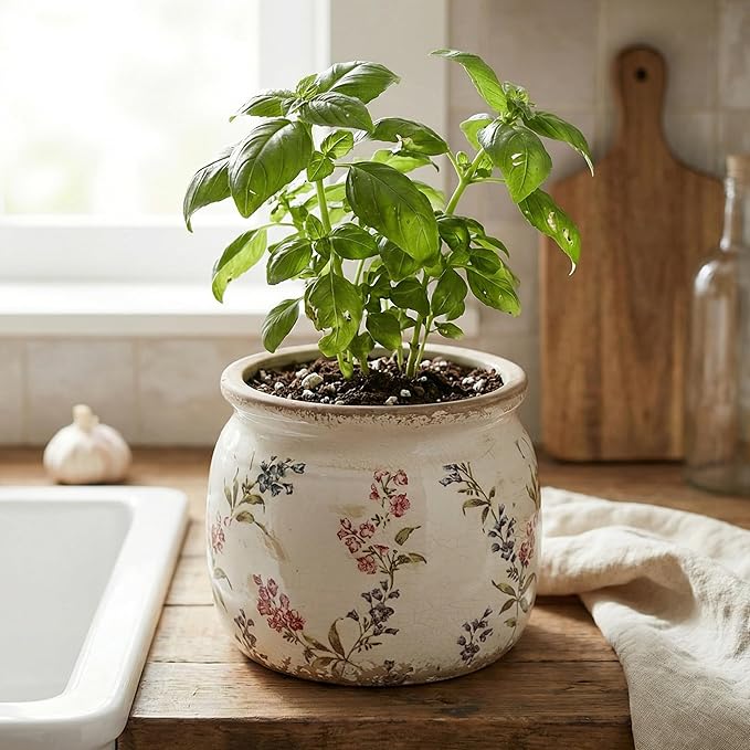 Flower Pots, Vintage Planters for Indoor Plants, 6.29'' Plant Pots with Drainage, Ceramic Pots for Plants, Vase & Planters, Indoor Planter for Home, Christmas Decorations, Purple Red
