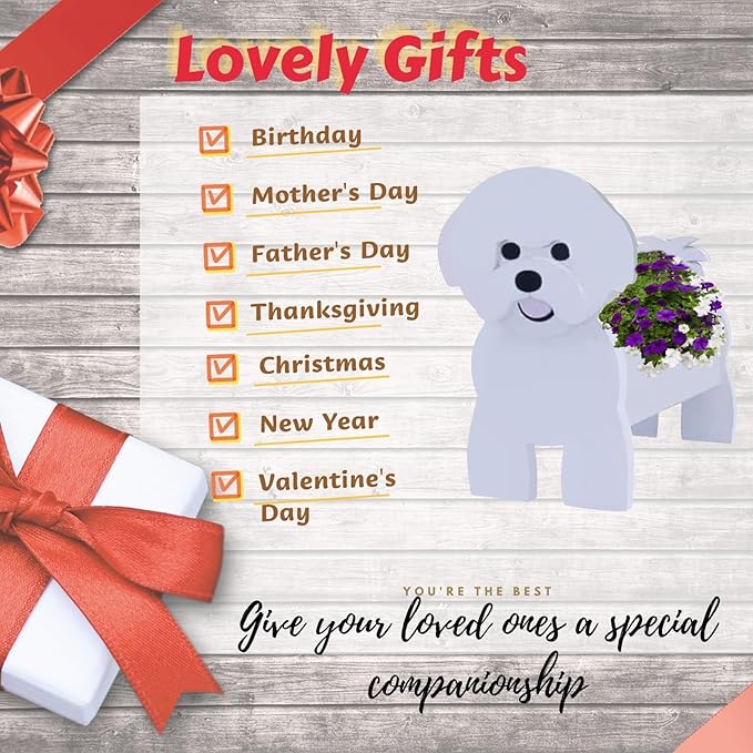 Bichon Frise Dog Planter Plant Pots,Cute Dog Flower Planter,Gifts for Pet Lovers,Unique Animal Plant Pots,Office,Indoor Outdoor Garden Decor